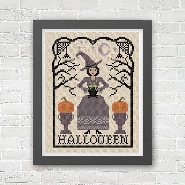 Seasonal Witch Halloween Cross Stitch Pattern (PDF) (two in one with customizable witch)