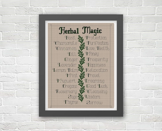 Magical Properties of Herbs PDF Cross Stitch Embroidery Pattern wicca,  Witchcraft, Pagan, Hecatic Witch 