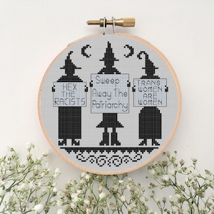 Hex the Racists/Trans Women are Women 6" Hoop Cross Stitch Pattern (Two in One)