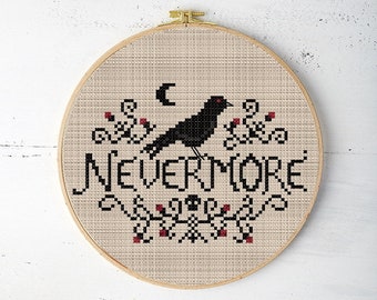 Nevermore raven small 6" hoop PDF cross stitch pattern
