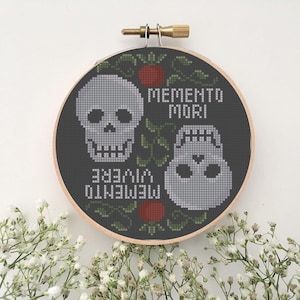Memento Mori/Memento Vivere bi-directional 6&quot; Hoop Cross Stitch Pattern (PDF)