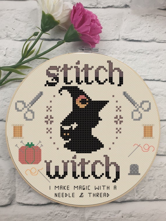 Witch, Cross stitch pattern, Halloween cross stitch, Witch c