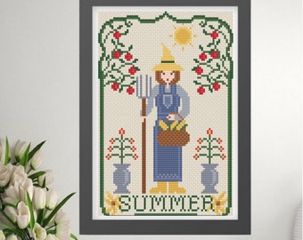 Seasonal Witch Summer Cross Stitch Pattern (PDF)