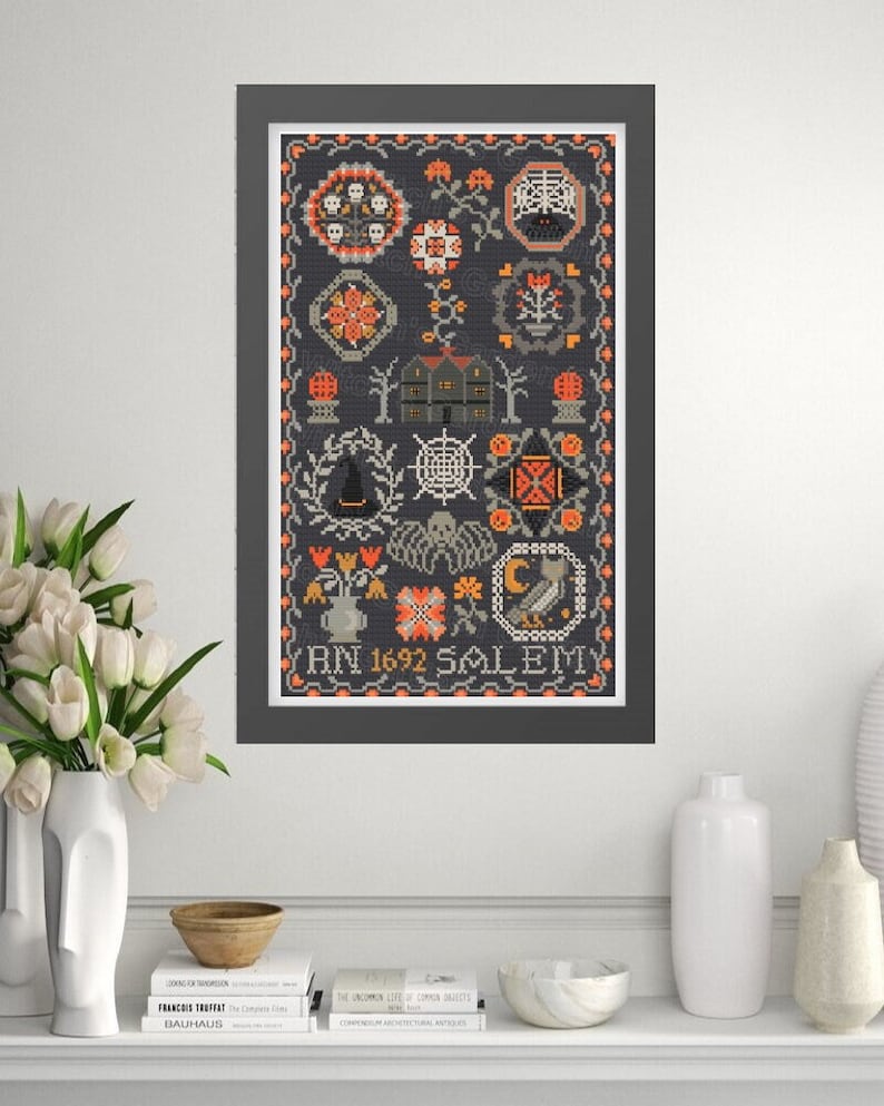 Salem 1692 Halloween Quaker Sampler Cross Stitch Pattern