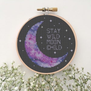 Stay Wild Moon Child Nebula 6&quot; Hoop Cross Stitch Pattern (PDF)