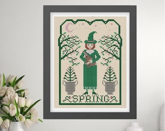 Seasonal Witch Spring Cross Stitch Pattern (PDF)