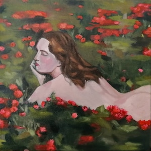 Original oil painting, Woman With Flowers, Female Portrait Art, ONE OF A KIND