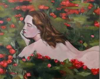 Original oil painting, Woman With Flowers, Female Portrait Art, ONE OF A KIND