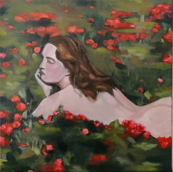 Original oil painting, Woman With Flowers, Female Portrait Art, ONE OF A KIND