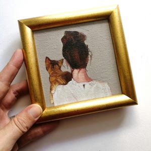 Peinture à l'huile originale Femme avec chat, Cadeau pour elle (personnalisable)