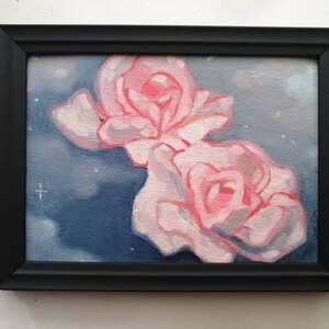 Pink roses painting, Original oil painting on canvas panel , flowers art, small floral art, rose original art