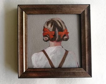 小さな女の子のオリジナル絵画、野生の花の女の子の油絵、子供部屋の