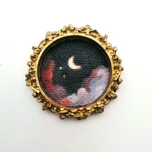 Miniature Oil Painting – Tiny Moon Art in Gold Frame, Original Hand-Painted Celestial Artwork image 11