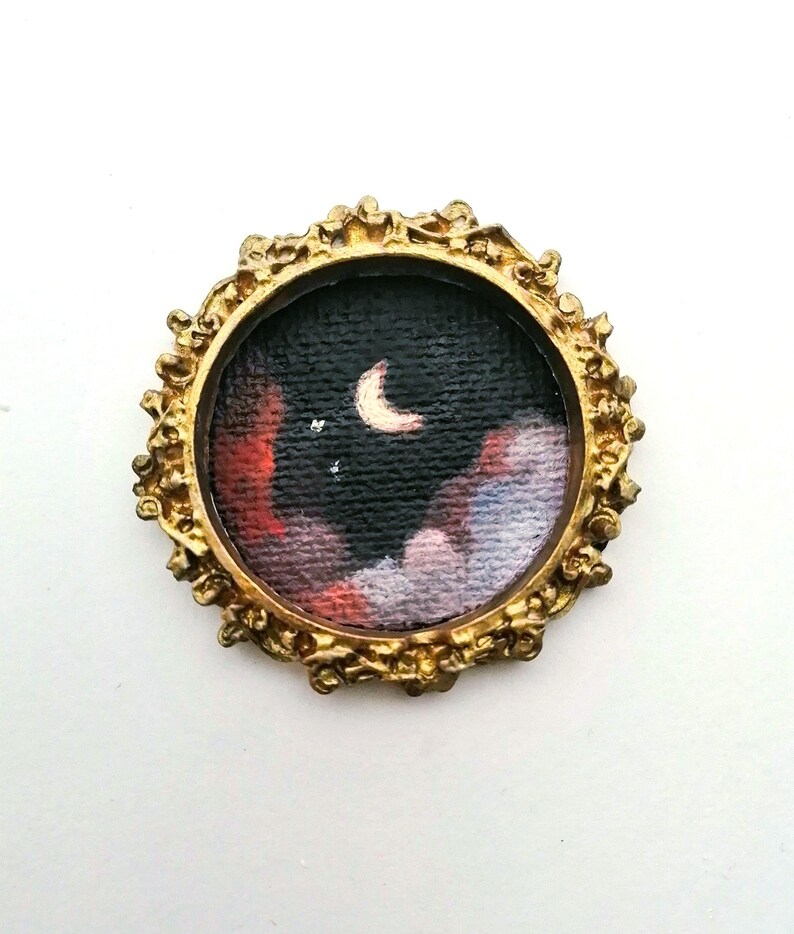 Miniature Oil Painting – Tiny Moon Art in Gold Frame, Original Hand-Painted Celestial Artwork image 11
