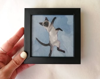 Siamese Cat Art, Original Oil Painting, Pet Portrait Painting Gift for Friends