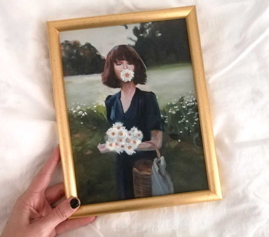 Woman With Flowers, Original Oil Painting, Female Portrait Art, One of ...