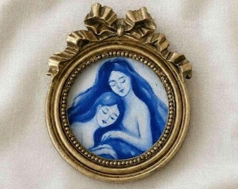 Miniature Abstract Women Oil Painting, Framed Vintage Wall Art, Figural Artwork