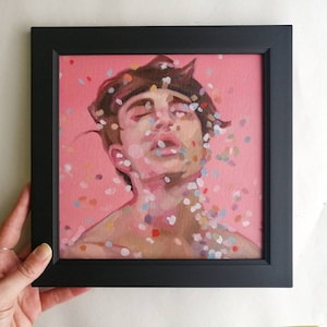 Levendige mannelijke portretschildering: modern kunstwerk in felle kleuren, uniek expressief kunstwerk voor thuis