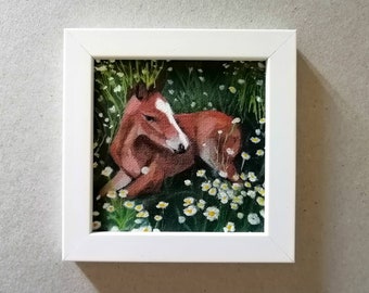 Horse Painting Original Pet Portrait Art , Baby Animal Wall Art, Miniature Painting, Farm Animal Artwork Tiny Painting