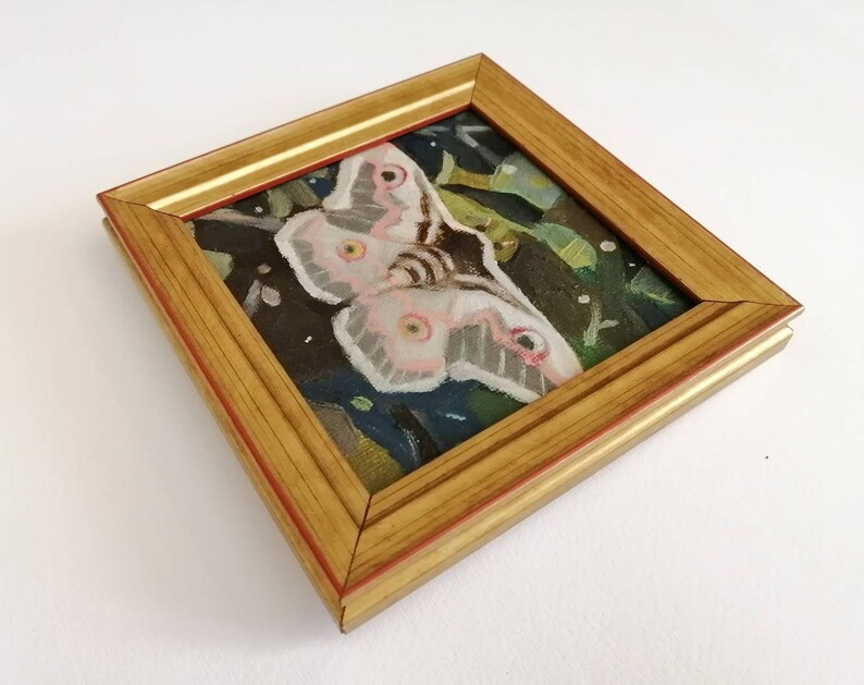 Arte de polilla en miniatura, pintura al óleo original, único en su tipo, regalo único imagen 5