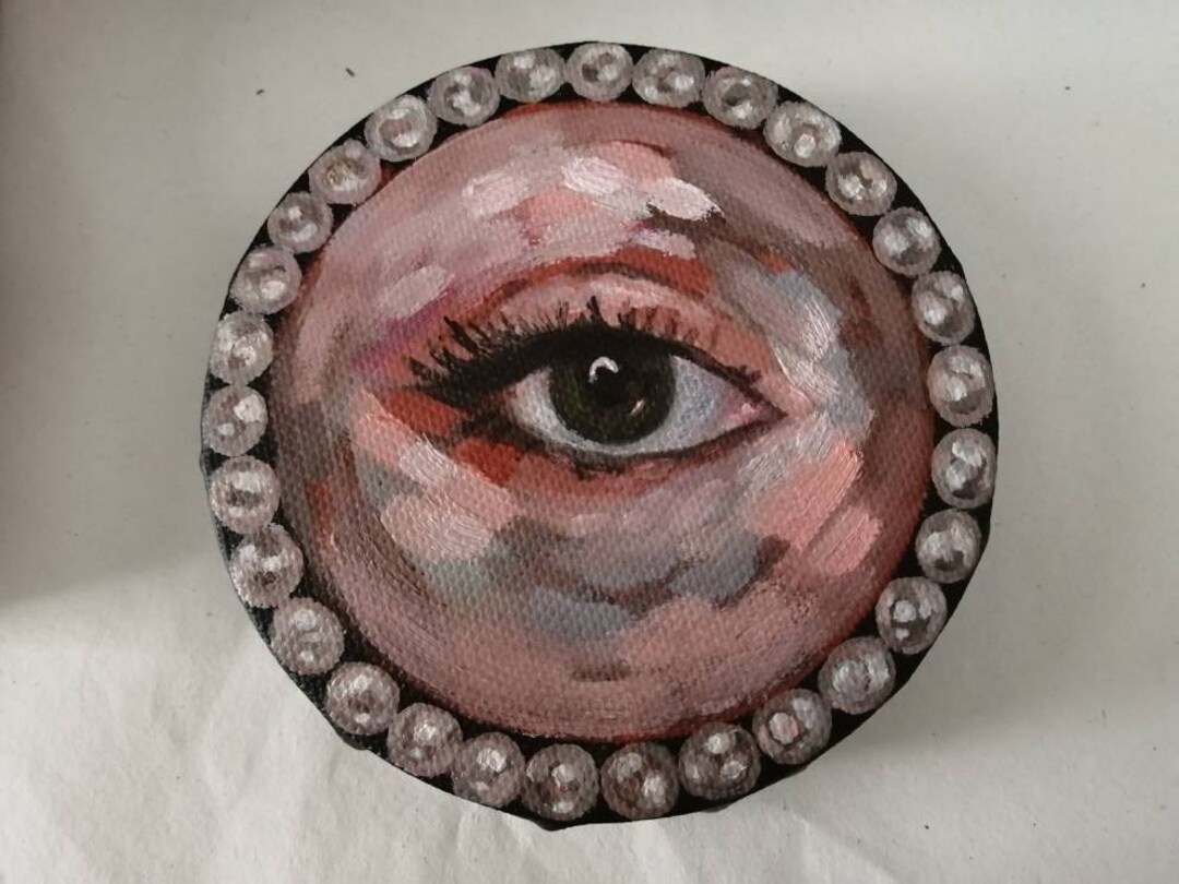 Lover's Eye Painting Original Miniature Eye Portrait Painting With Perls,small Canvas Art, Oil