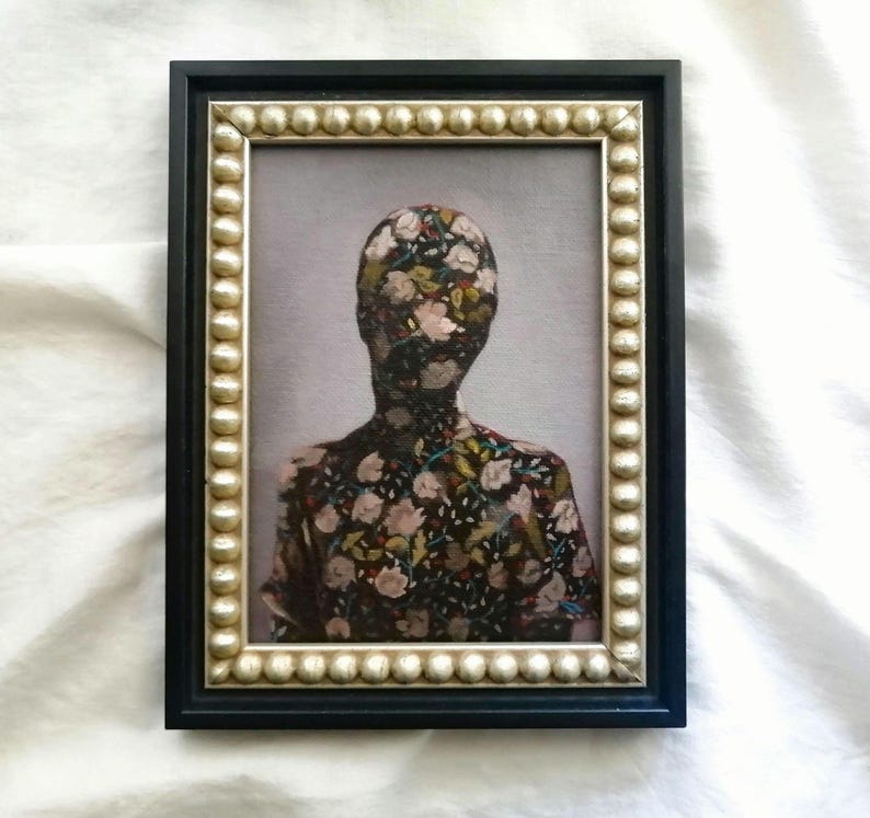 Dark Moody Faceless Oil Portrait Painting, Unique Dark Academia Art image 1