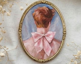 Nude Male Portrait Painting Original Figurative Art in Vintage Oval Frame, ONE OF A KIND Artwork
