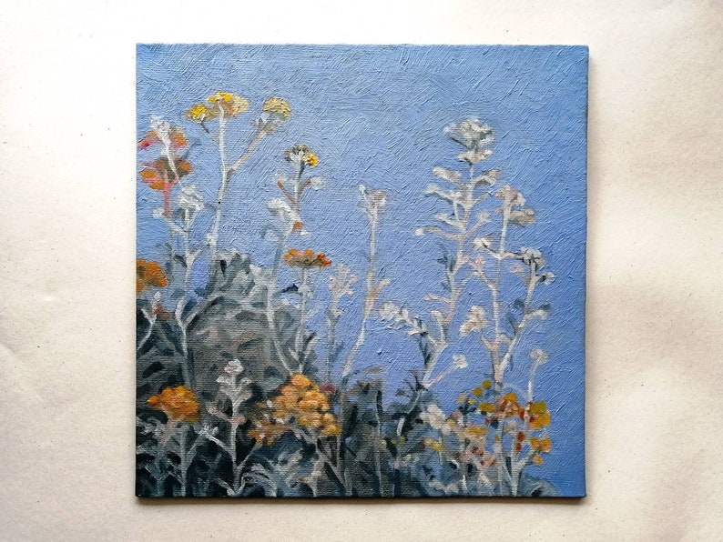Original Meadow Painting 8x8 Grass Painting Wild Flowers Summer Field Landscape Wall Art ONE OF A KIND Artwork image 3