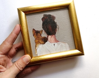 Original oil painting Woman with Cat, Gift for her (Personalized )