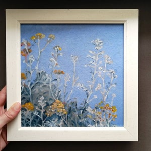 Original Meadow Painting 8x8 Grass Painting Wild Flowers Summer Field Landscape Wall Art ONE OF A KIND Artwork In frame
