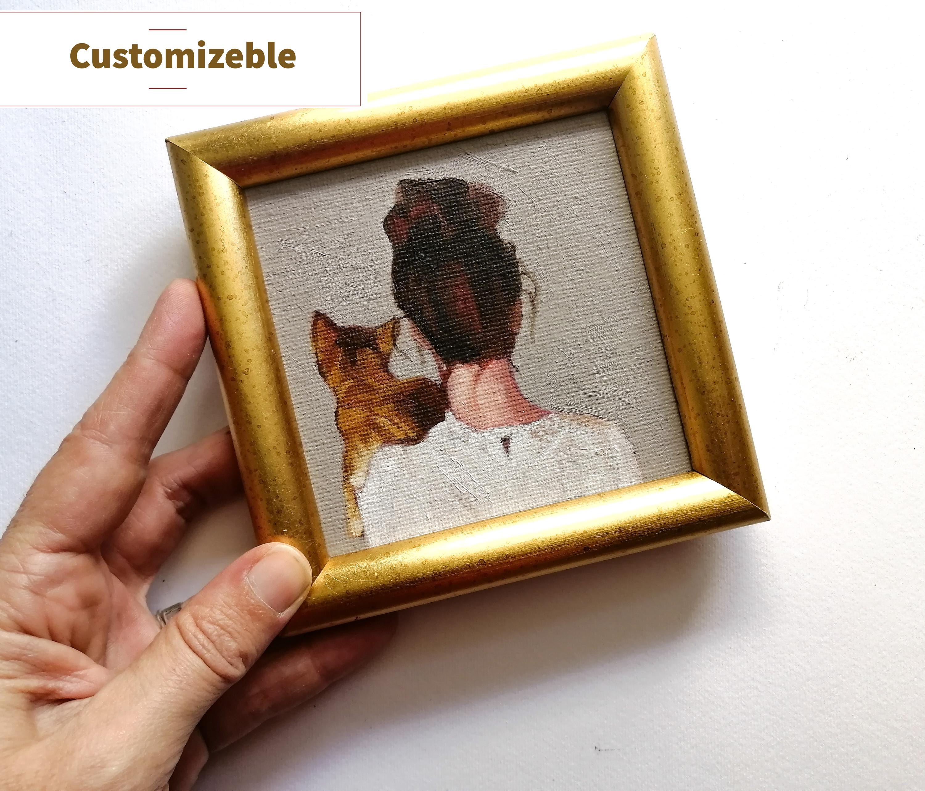 Original oil painting Woman with Cat, Gift for her (Customizable)