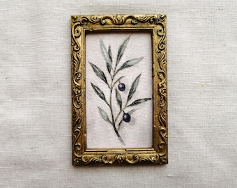 Mini Olive Painting Original Oil Art, Mediterranean Cottagecore Decor