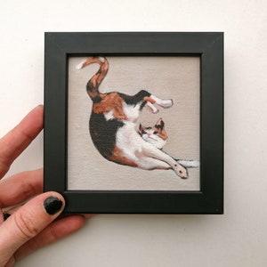 Peinture à l'huile originale de chat calicot dans un joli cadre, cadeau parfait pour les amateurs de félins