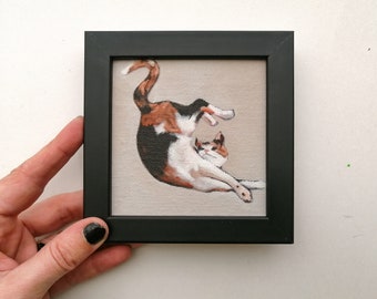 Original Calico Cat Oil Painting in a Lovely frame, Purrfect Gift for Feline Lovers