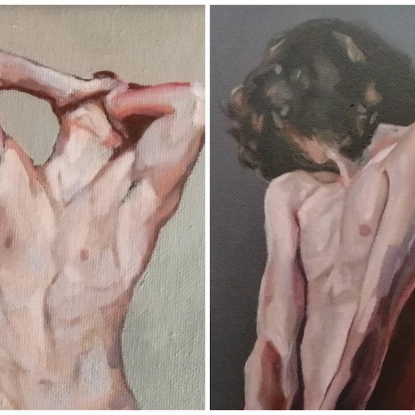 Peinture de nu personnalisée à partir d'une photo, portrait d'homme, art masculin nu, oeuvre d'art contemporaine, peinture à l'huile originale, oeuvre d'art émotionnelle