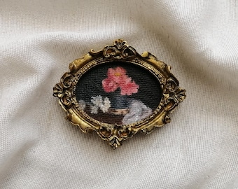 Tiny Floral Oil Painting – Miniature Still Life in Baroque Gold Frame