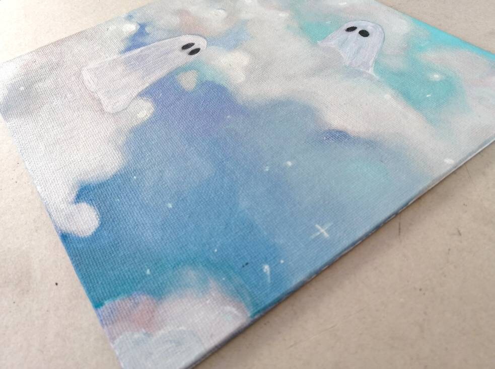 Kawaii Ghosts Painting ~original Oil Painting on Canvas ~one