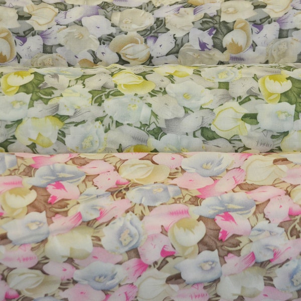 Spring Floral Rayon Challis Fabric by the Continuous Yard | 60" Wide | Flower Rayon Challis Fabric | Rayon Challis for Dresses and Skirts |
