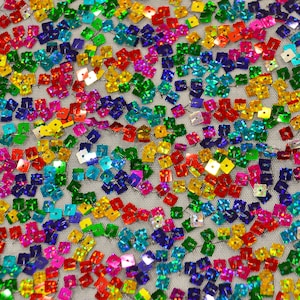 Rainbow Square Sequins | Colorful Sequins Fabric Sewn on Mesh | 52" Wide| Multi Color Sequins | Sold by the Continuous Yard |