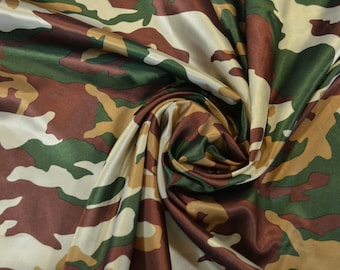 Camouflage Satin Print Fabric | Army Camo Satin Fabric by the Yard | Satin Camouflage | 60&quot; Wide | Soft Flowy Satin Camouflage for Sale |