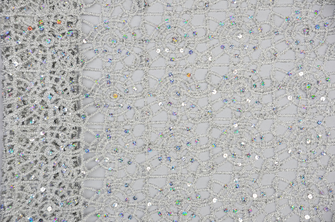 Silver Open Weave Chain Chemical Lace Fabric by the Yard