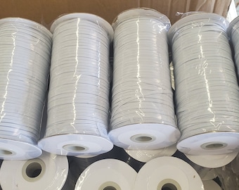 220 Yards White Braided Elastic 1/8" for 17.99 |  Full Roll of Eight Inch White Elastic for 17.99 | Ships Same Day | Elastic for Face Mask