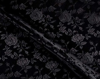 Black Floral Jacquard Satin Fabric | Isabella Floral Jacquard | Yard x 60" Wide | Floral Brocade | Cosplay Costumes, Skirts, Table Linen
