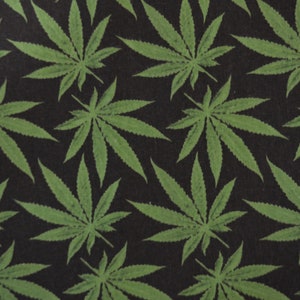 May include: A black background with a repeating pattern of green cannabis leaves.