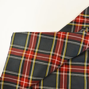 Red and Grey Tartan Fabric | Red and Grey Plaid Checker | Poly Rayon Kilt | Decor, Napkins, Scarves, Costumes, Blanket, Face Mask, Kilt |