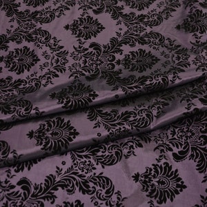 Damask Flocking Taffeta | Flocking Velvet Damask on Taffeta Fabric | By the Yard x 58&quot; Wide | Curtains, Apparel, Cosplay, Costume, Decor |