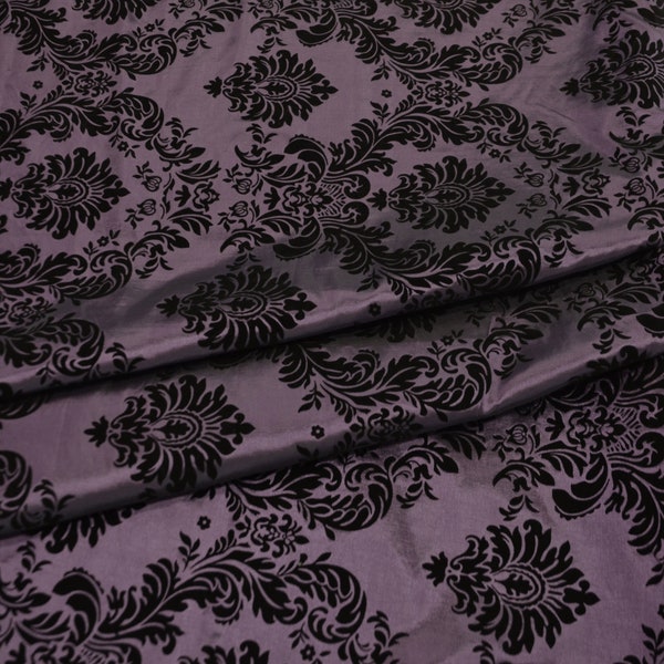 Damask Flocking Taffeta | Flocking Velvet Damask on Taffeta Fabric | By the Yard x 58" Wide | Curtains, Apparel, Cosplay, Costume, Decor |