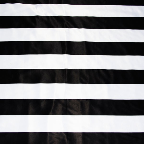 Black White Stripe Satin Print Fabric | Charmeuse Satin Stripe by the Yard | Satin 3.5" Stripe | 60" Wide | Soft Flowy Satin Print on Sale |