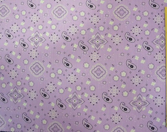 Lavender Bandana Cotton Print | Broadcloth Bandanna Paisley Cotton Fabric the Yard | 60" Wide | Shirts | Cotton Face Mask | Cotton Mask