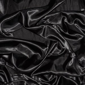 Black Stretch Satin Charmeuse Fabric by the Yard | 60" Wide | Lightweight Imitation Stretch Silk Satin for Dresses, Gowns, Prom Dress |